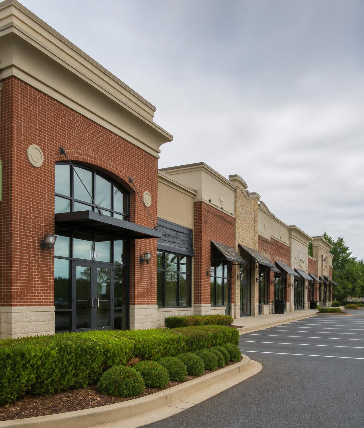 Well-maintained commercial retail plaza exterior